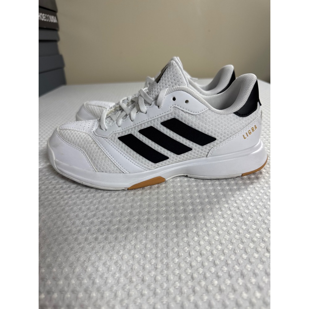 Adidas Volleyball Shoes Womens 8 Ligra 7 White Black Indoor Court IH8118 EUC